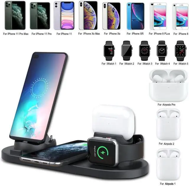 Alt view image 3 of 5 - 6 In 1 Qi Wireless Charger Pad For IPhone 11 Pro X XS Max XR For  Watch 4 3 2  10W Fast Charge For  S10