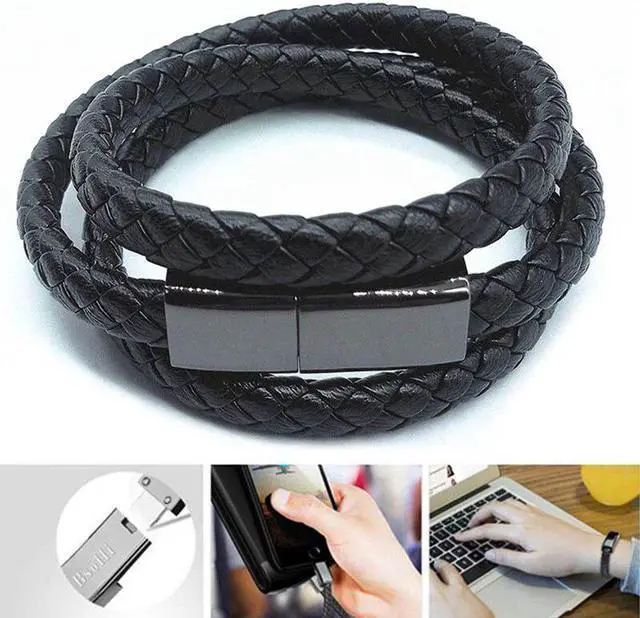 Alt view image 4 of 5 - Leather Mini Micro USB Bracelet Charger Data Charging Cable Sync Cord For iPhone6 6s Android Type-C Phone Cable