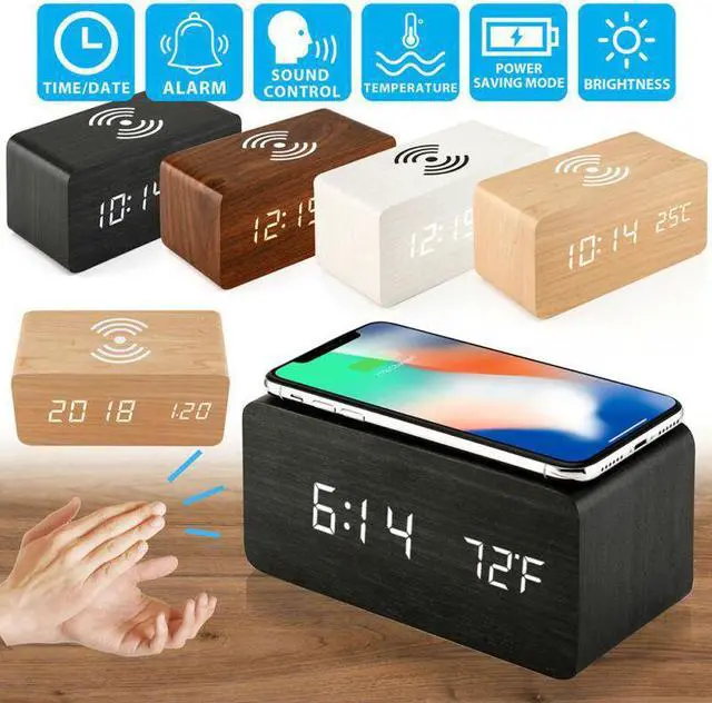 Alt view image 3 of 5 - Charging Clock LED Electric Digital Alarm Clock Qi Phone Charger Charging Pad Station USB Clock Home Decor