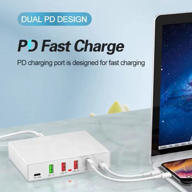 Alt view image 2 of 5 - 6 Ports PD Fast Charging USB Charger 18W QC3.0 PD 3.0 Phone Charger Station Multi-port Quick Charger for iPhone