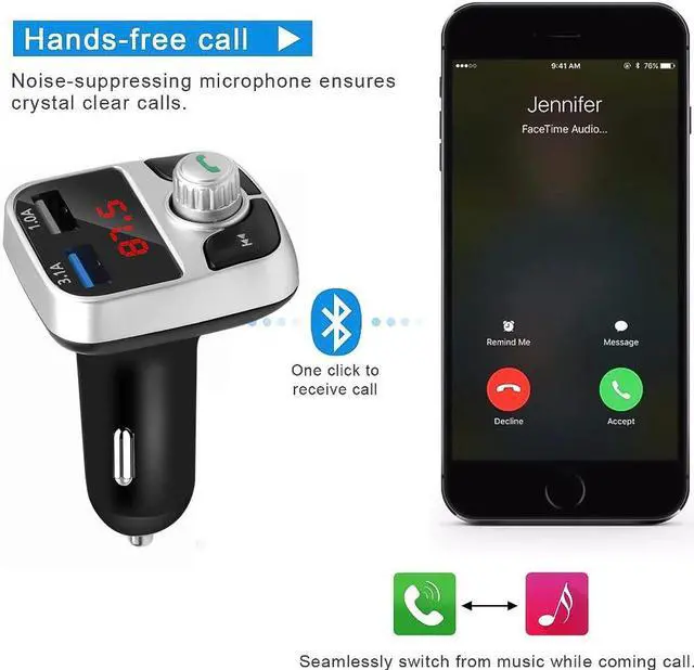 Alt view image 5 of 5 - Car Kit Handsfree Bluetooth FM Transmitter LCD MP3 Player Dual USB Charger 3.1A Phone Charger Car Wireless Audio Receiver