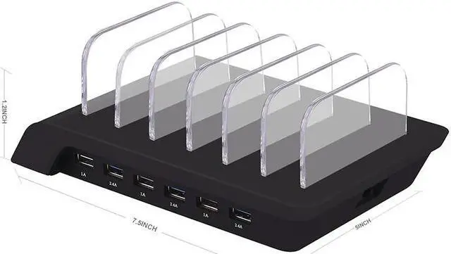Alt view image 4 of 5 - Ports USB Charger Station Desktop QC 3.0 Quick Charging Dock Tablet Mobile Phone Charger Stand 10W Wireless Charger Pad