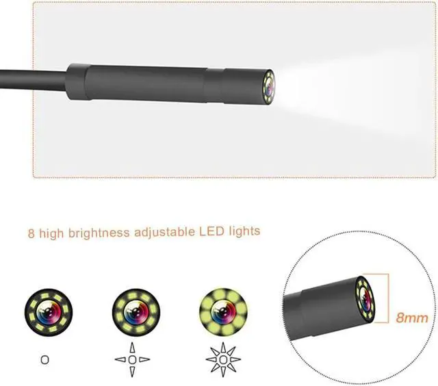 Alt view image 5 of 5 - Waterproof Cable Inspection 1080P Camera 8MM USB Endoscope Borescope 8 Led Lights 4.3 Screen 2/5/10M Options