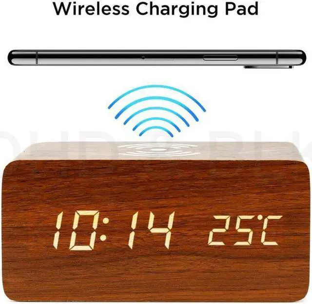 Main image of Charging Clock LED Electric Digital Alarm Clock Qi Phone Charger Charging Pad Station USB Clock Home Decor