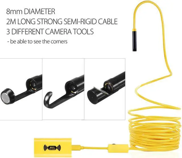 Alt view image 3 of 5 - Endoscope Camera 2/5/10M HD 1200P 8mm 8 LED Mini Waterproof Hard Cable Inspection Camera USB Borescope for Iphone PC IOS