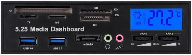 Alt view image 4 of 5 - 5.25" Multifuntion Media Dashboard Front Panel 2 USB 3.0 Hub Card Reader with LCD Display Suitable for Desktop Computer