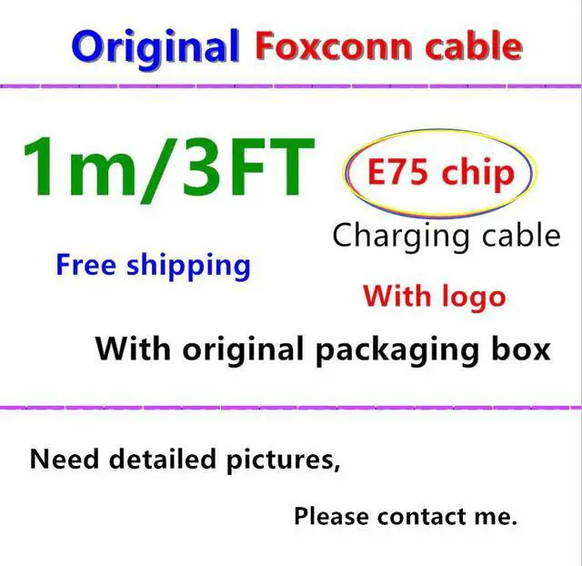 Alt view image 3 of 3 - 100Pcs/lot 1m/3ft E75 Chip OD:3.0mm Data USB charger Cable With retail packaging