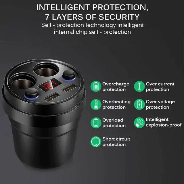 Alt view image 3 of 5 - Charger Dual USB  Power Socket Adapter Cigarette Lighter Splitter Mobile Phone Chargers With Voltage LED Display