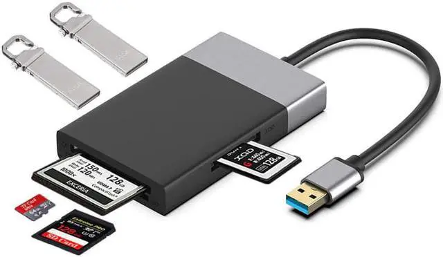 Alt view image 3 of 5 - 6 In 1 Multi Memory Card Reader USB 3.0 2 Port HUB Adapter for XQD CF TF MicroSD Compact Flash USB3.0 Card Reader PC High Speed