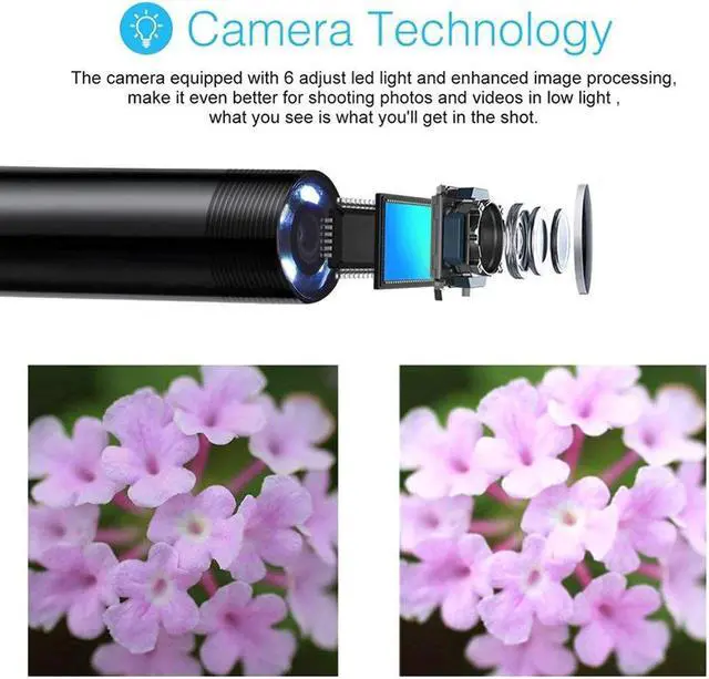 Alt view image 4 of 5 - Mini Endoscope Camera 7mm 2m 1m 1.5m Flexible Hard Cable Snake Borescope Inspection Camera for Android Smartphone PC