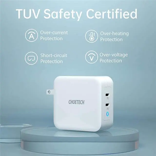 Alt view image 4 of 5 - 100W GaN Dual USB Type-C Charger for iPad Pro Wall Charger for iPhone 11 Pro Phone for Samsung/Huawei/ASUS/Lenovo/DELL Tablet