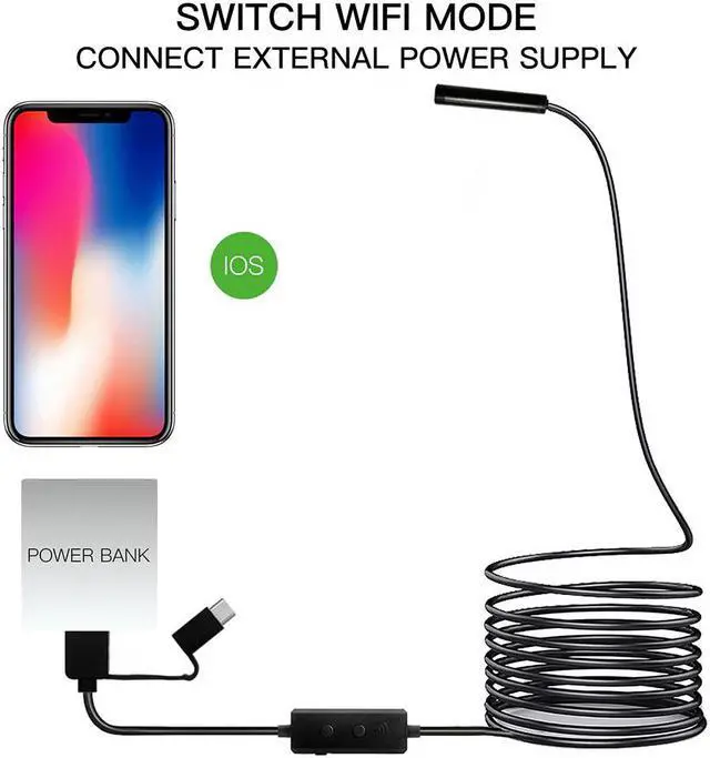 Alt view image 4 of 5 - WiFi Endoscope Camera No battery No charging 8mm Lens HD720P Soft Hard wire wireless inspection borescope for android IOS