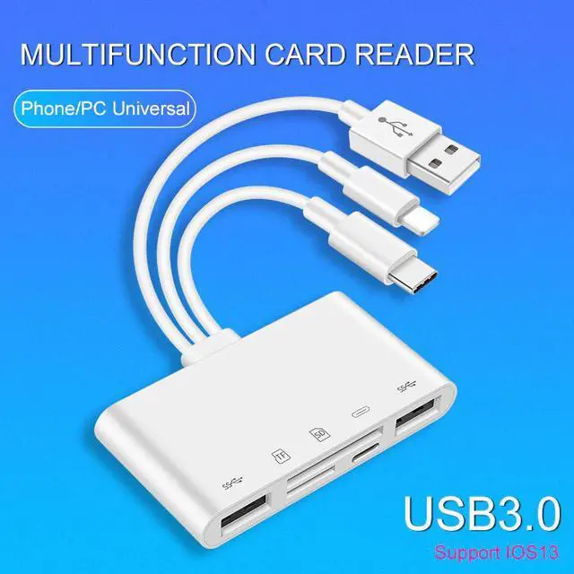 Main image of C75 New 5in1 USB3.0 Adapter For iPhone Android Tablet SD/TF Card Reader 500mA Support IOS13 Type-C Lightning USB Hub