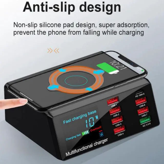 Main image of 100W 8 Ports USB Charger Quick Charge 3.0 Adapter HUB Wireless Charger Charging Station PD Fast Charger For IPhone 11 Samsung
