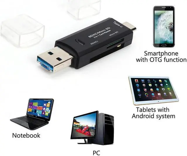 Alt view image 2 of 5 - Card Reader 3 USB 3.0 3 in 1 OTG Memory Card Reader USB Type-C High-speed for TF/Mirco Flash Drive Adapter for Smartphone