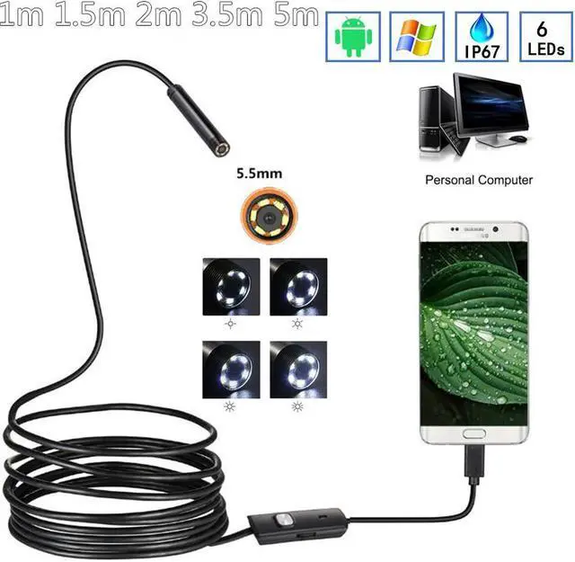 Alt view image 2 of 5 - 5.5mm/7mm Endoscope Camera USB Endoscope With 6 LED 1/1.5/2/3.5/5M Soft Cable Waterproof Inspection Borescope for Android PC
