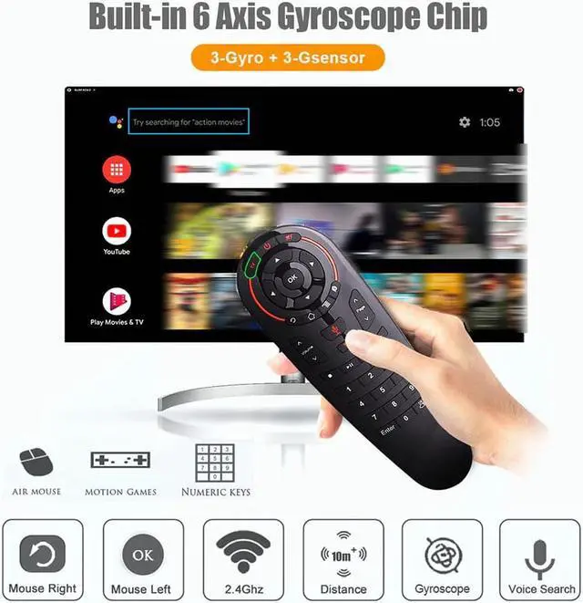 Alt view image 2 of 5 - Voice Remote Control Air Mouse Wireless Mini Keyboard support Google Assistant 33 Keys with IR Learning for Android TV Box