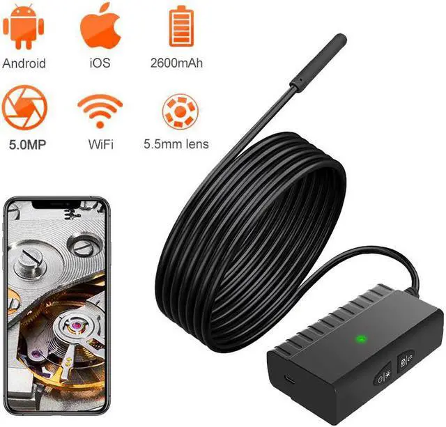 Main image of 5MP Wireless Endoscope HD WiFi Borescope Waterproof Snake Inspection Camera With Rechargeable 2600mAh Battery For IOS/Android