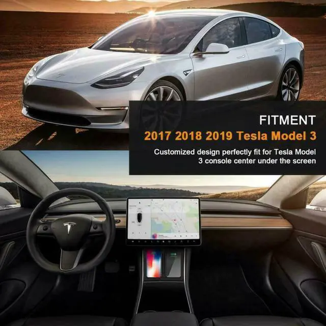 Alt view image 2 of 5 - Wireless Fast Charger Car Pad Mat Dual USB Fit For Tesla Model 3 2017-2019