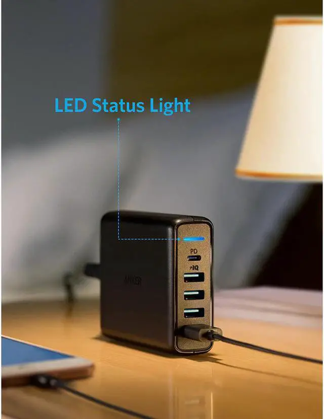 Alt view image 5 of 5 - USB C Premium 60W 5-Port Desktop Charger with One 30W Port for Apple MacBook Nexus 5X/6P 4 PowerIQ Ports for iPhone iPad