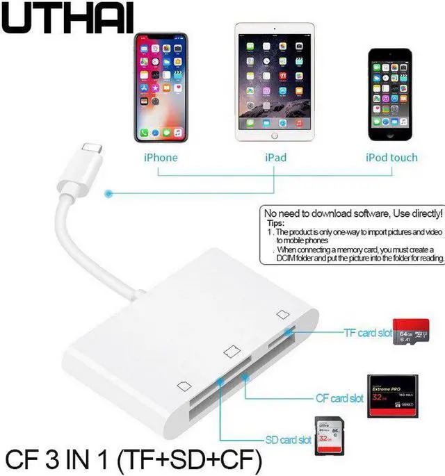 Alt view image 4 of 5 - C16 Multi In 1 Card Reader Lightning To SD USB Adapter For iphone 8 X 11 usb3.0 Converter TF CF SD Card reading All in 1