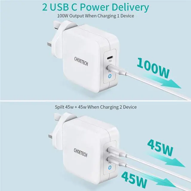 Main image of 100W GaN Dual USB Type-C Charger for iPad Pro Wall Charger for iPhone 11 Pro Phone for Samsung/Huawei/ASUS/Lenovo/DELL Tablet