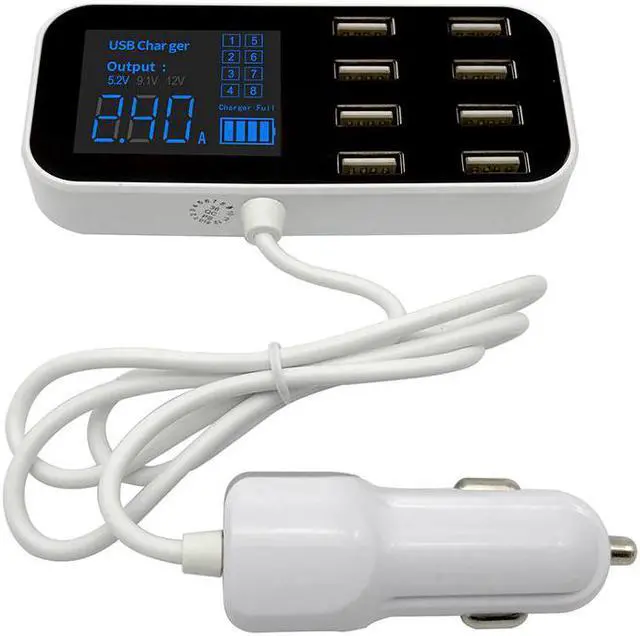 Main image of 8 Multi-Port Charging Station USB Adapter Car Charger Smart Display Station 40W For iPhone Samsung Xiaomi Huawei 12V-24V