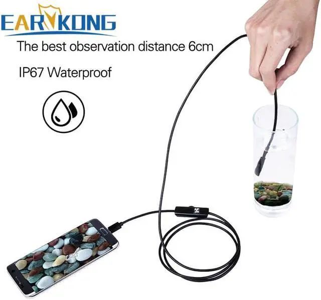 Alt view image 3 of 5 - 7mm Endoscope Camera Flexible IP67 Waterproof 6 Adjustable LEDs Inspection Borescope Camera Micro USB OTG Type C for Android PC