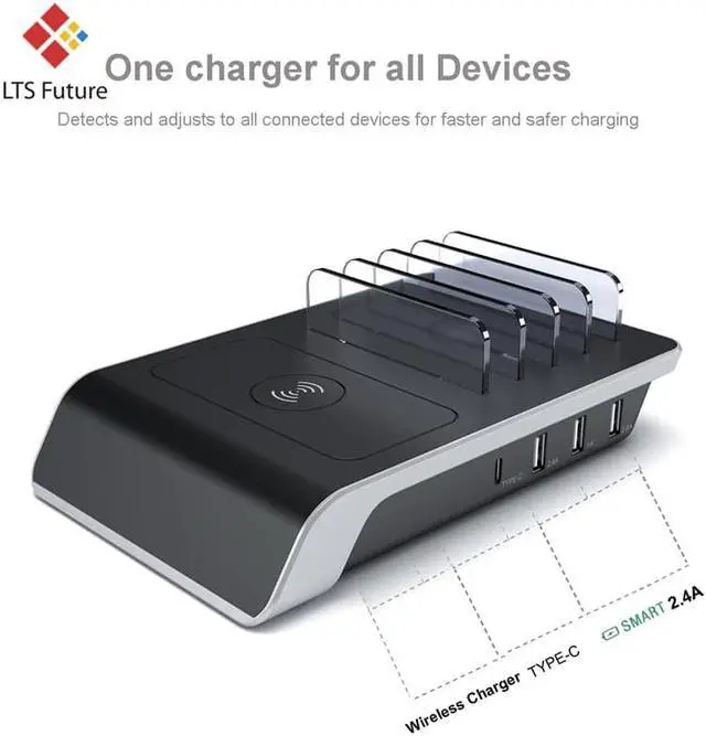 Alt view image 2 of 5 - Wireless Charger For Iphone Samsung Qc 3.0 Quick Charge Multi Usb Ports Charging Dock Station Desk Phone Organizer Multiple