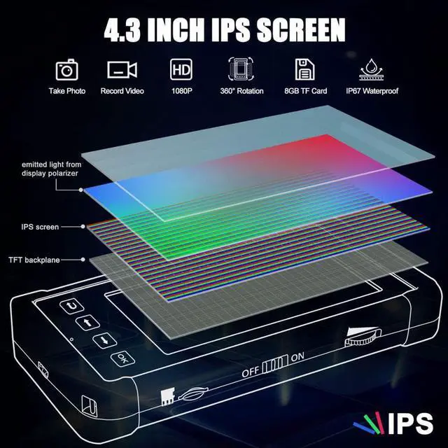 Alt view image 3 of 5 - 5.5mm Industrial Endoscope Camera 1080P HD 4.3'' IPS Screen IP67 Waterproof Snake Camera Borescope Inspection Camera