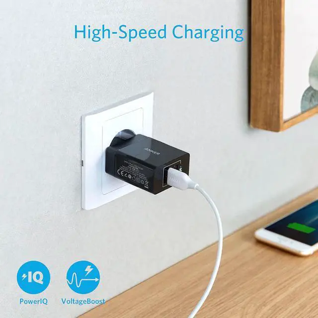 Alt view image 2 of 5 - 24W 2-Port USB Wall Charger (EU/UK Plug) and PowerIQ Technology for iPhone, iPad, Galaxy, Nexus, HTC, , LG etc