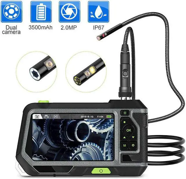 Alt view image 2 of 5 - 5.5mm Dual Lens Industrial Endoscope 2.0MP Inspection Camera 5 Inch 1280P HD LCD Screen Waterproof Borescope with 4 LED Lights