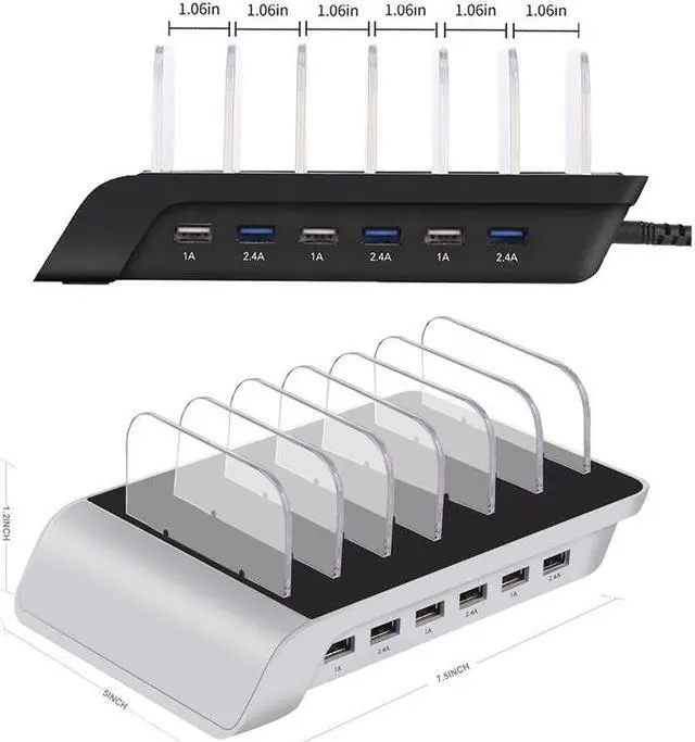 Alt view image 5 of 5 - Ports USB Charger Station Desktop QC 3.0 Quick Charging Dock Tablet Mobile Phone Charger Stand 10W Wireless Charger Pad