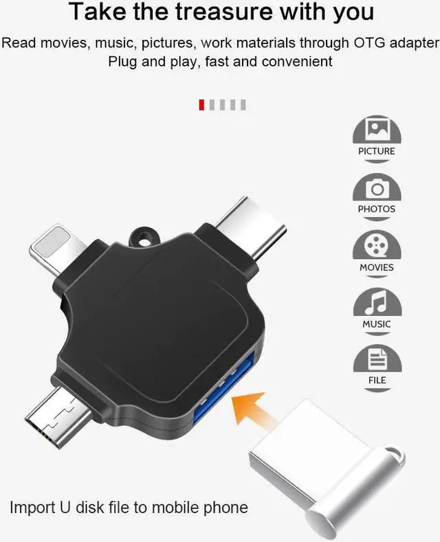Alt view image 5 of 5 - C66 For iPhone Android Type-C USB3.0 4 In 1 OTG Adapter Multi All In 1 Card Reader Connect U Flash Drive Mouse For IOS13