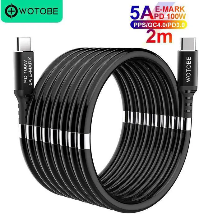 Main image of Magic rope magnetic absorption USB C cable 5A E-Mark PD100W for MacBookPro Laptop phone PD Galaxy20 PPS matebook XPS 13/15/17