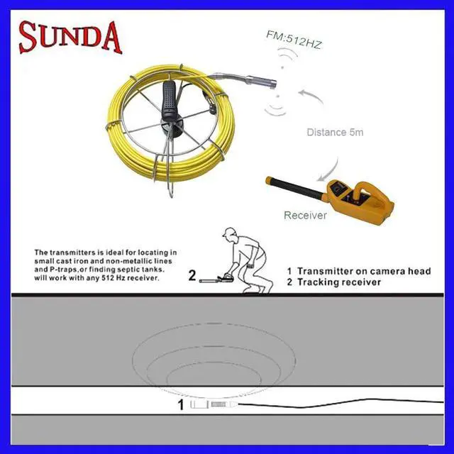 Alt view image 5 of 5 - set 512hz sonde pipe inspection camera 50meter cable 512hz transmitter &receiver ABS yellow box dvr video recording