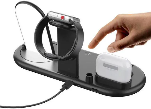 Alt view image 5 of 5 - 7 In 1 Wireless Charging Stand For  Watch 5 4 3 2 1 IPhone 11 X XS XR 8  Pro 10W Qi Fast Charger Dock Station