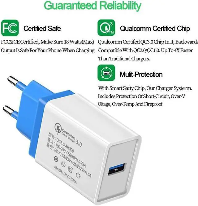 Alt view image 3 of 5 - Charger Quick Charge QC3.0 Travel Wall Fast Charging Adapter For iPhone 6S 7  S8 Tablet EU Plug Mobile Phone Chargers
