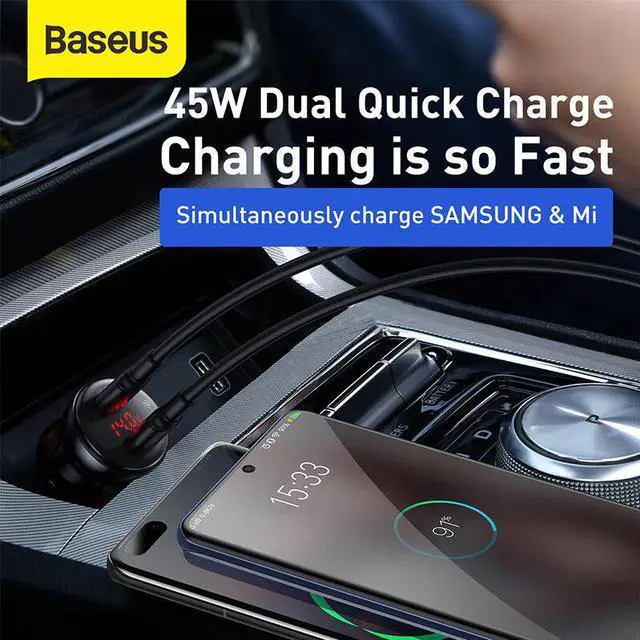 Alt view image 2 of 5 - 45W PPS Quick Car Charger PD3.0 QC 3.0 Fast Charging For iPhone Metal Dual Quick Charging Mini Car Charger For