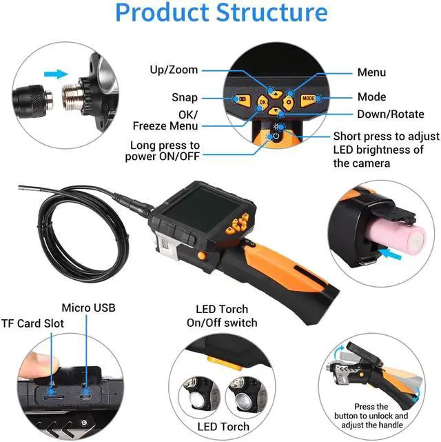 Alt view image 4 of 5 - NTS300 Endoscope 4.3" Color LCD Display Monitor Inspection Borescope 3M 5.5MM Snake Tube Camera 360 Degree Rotation