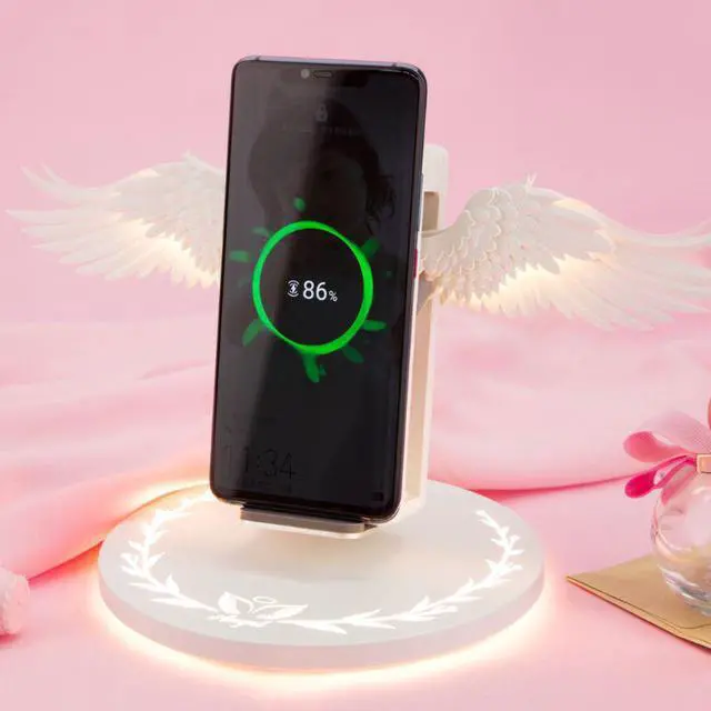 Alt view image 3 of 5 - 2020 Universal LED Qi Wireless Charger Dock 10W Angel Wings Fast Charger for Cellphone Mobile 16x16x17cm