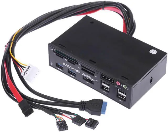 Main image of 5.25"All-in-One Media Dashboard Multi-Function Front Panel Card Reader USB 2.0 and USB 3.0 ESATA Black Color