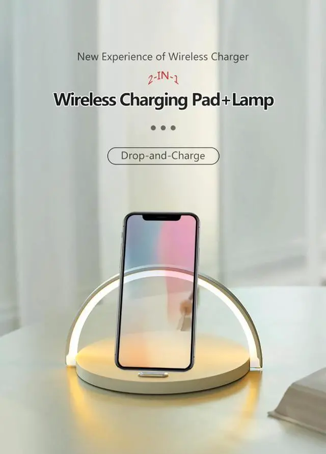 Alt view image 2 of 5 - Qi Fast Charger Table Lamp Night Light Phone Holder Stand Pad LED Desk Lamp For iPhone    Charging