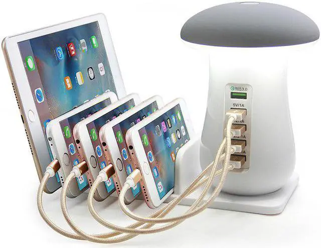 Main image of Ports USB Charger Station Desktop QC 3.0 Quick Charging Dock Tablet Mobile Phone Charger Stand 10W Wireless Charger Pad