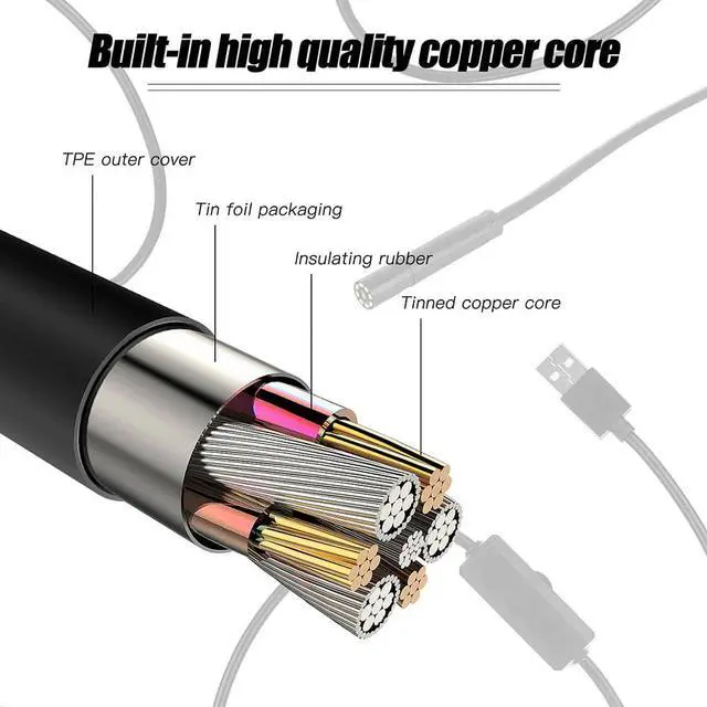 Alt view image 3 of 5 - 2/5/10m 1920*1080 HD Industrial Endoscope Borescope Inspection Camera Built-in 8pcs LEDs 8mm Lens IP67 Waterproof USB Endoscope