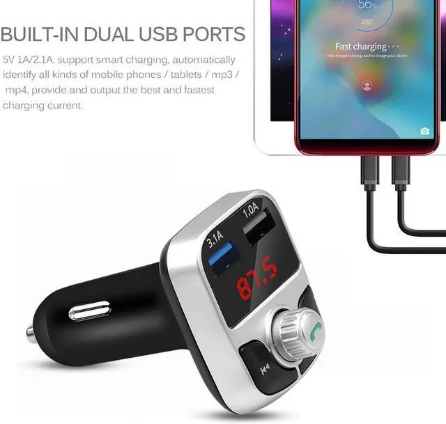 Alt view image 3 of 5 - Car Kit Handsfree Bluetooth FM Transmitter LCD MP3 Player Dual USB Charger 3.1A Phone Charger Car Wireless Audio Receiver