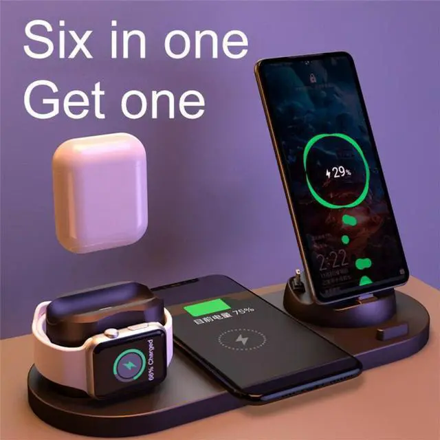 Main image of 6 In 1 Qi Wireless Charger Pad For IPhone 11 Pro X XS Max XR For  Watch 4 3 2  10W Fast Charge For  S10