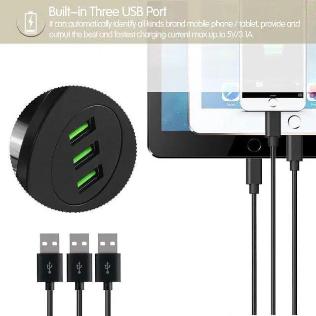 Alt view image 3 of 5 - 5V/3.1A Three-USB Port Hub Grommet Desktop Hole USB Charger Portable Adapter Fast Charging For IPhoneor Other Smart Cellphones