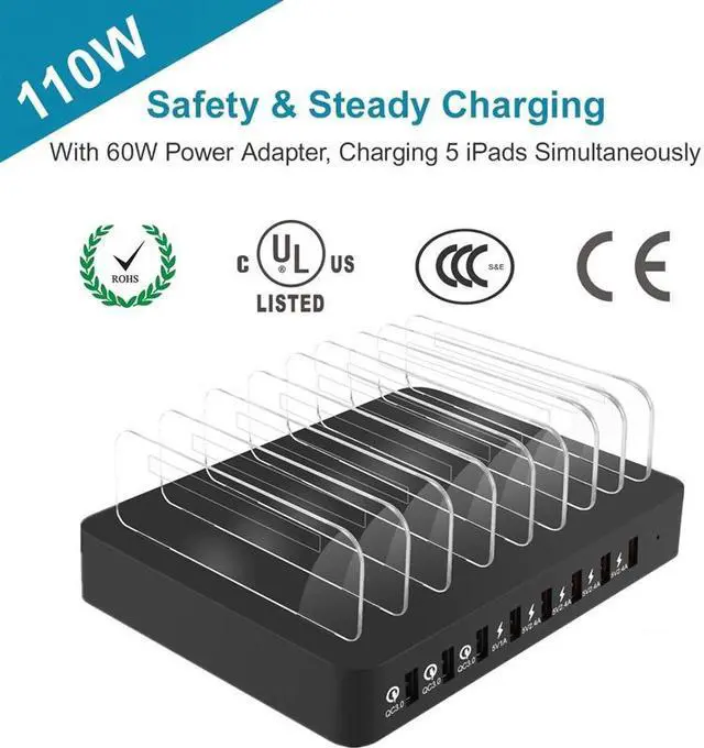 Alt view image 4 of 5 - 110W 8 Port Multi USB Charger For IPhone X 11 Carregador Quick Charge 3.0 Fast Charger Dock Station For  S10