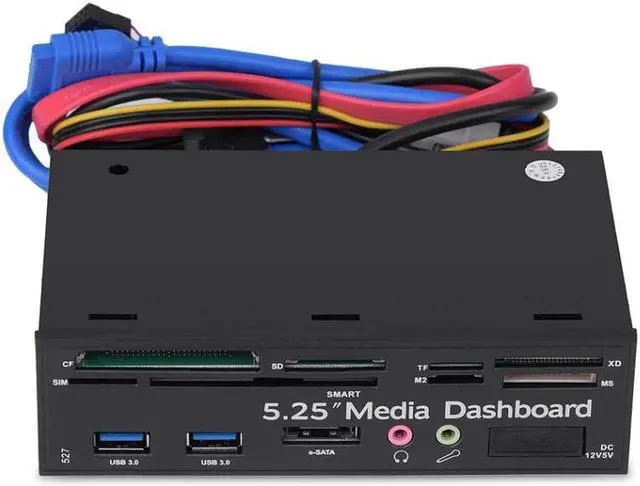 Main image of 5.25inch PC Multifunction Media Dashboard USB3.0 e-SATA Power Port Audio SIM/SMART Multi Card Reader supports M2/TF/SD/XD/MS/CF